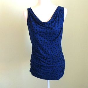 Ann Taylor Loft Blue and black sleeveless draped neck roushed sides top,  sz M